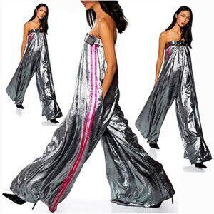 💥WHOWSTOPPER💥Strapless Wide Leg Jumpsuit in Metalluc Siver